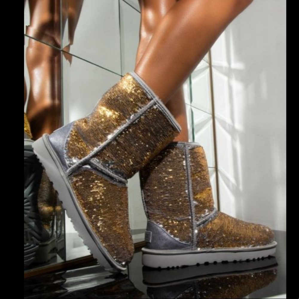 ugg w classic shirt cosmos sequin boots Sz 7